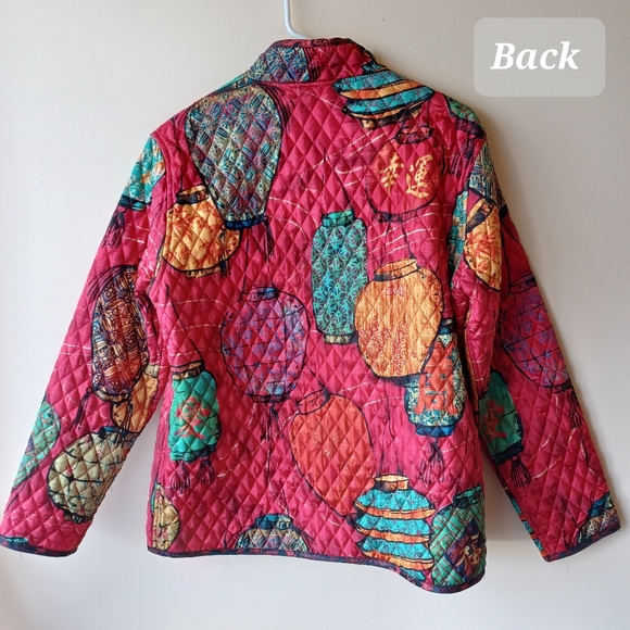 🔺️SOLD!Chico's 100% Silk Quilted Jacket Size L (Chico's 2) Red Chinese Lantern - Picture 2 of 14